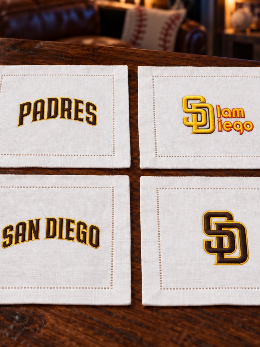 San Diego Padres Embroidered Linen Cocktail Napkins - Set of 4